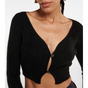Jacquemus Le Cardigan Alzou Black Cropped Mohair Blend Cardigan FR 34